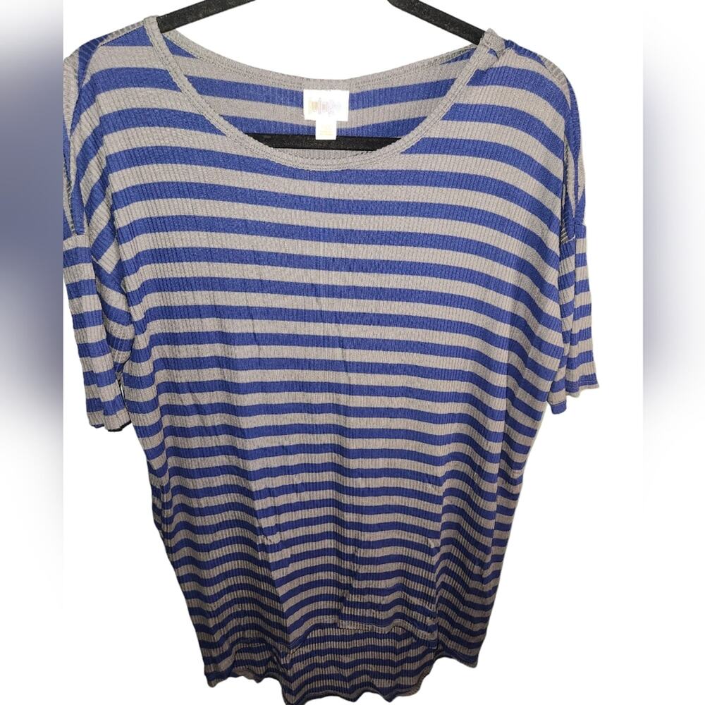 LuLaRoe Irma NWT Blue and Gray Ribbed Tunic Top‎ Size XXS
